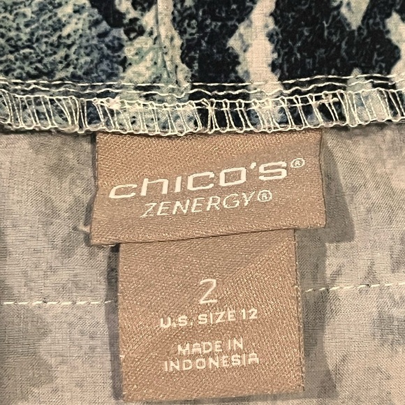 CHICOS Skirt Ladies Size 2 (L/12) Snake Print Blue Black Adj Sides Summer Fall - Picture 2 of 7